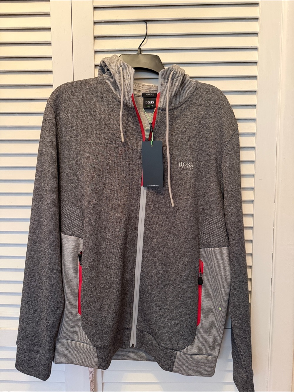 NWT Boss Heather Gray Hoodie with Red and Lime Trim L